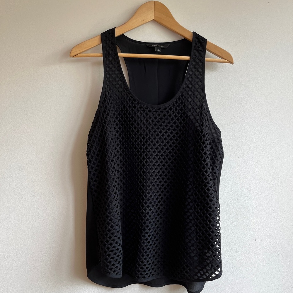 Banana Republic Womens Blouse Black Sleeveless Racerback Tank Size S Overlay